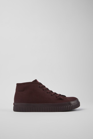 Side view of Peu Roda Burgundy recycled cotton sneakers for men