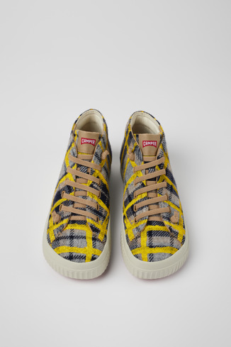 Overhead view of Peu Roda Yellow multicolored recycled wool sneakers for men
