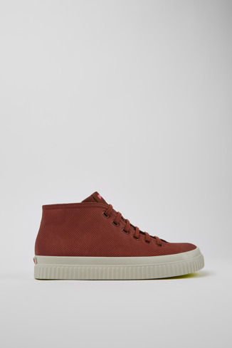 Side view of Peu Roda Red recycled cotton sneakers for men