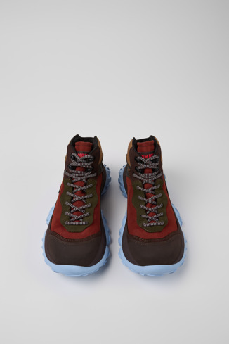 Overhead view of Karst Trek Brown and red ankle boots for men