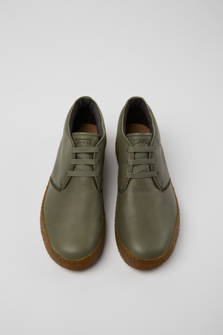 Overhead view of Peu Terreno Green Leather Ankle Boots for Men.