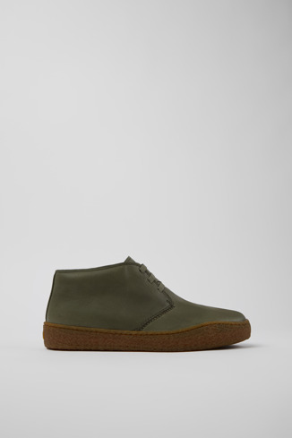 Side view of Peu Terreno Green Leather Ankle Boots for Men.