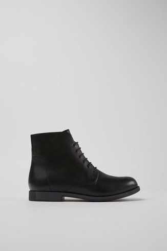 Side view of Bowie Black leather ankle boots for women