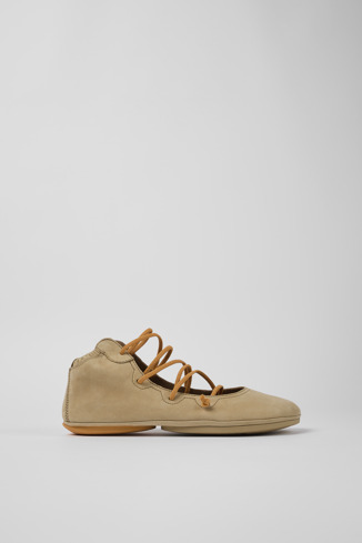 Side view of Right Beige Nubuck Shoe for Women