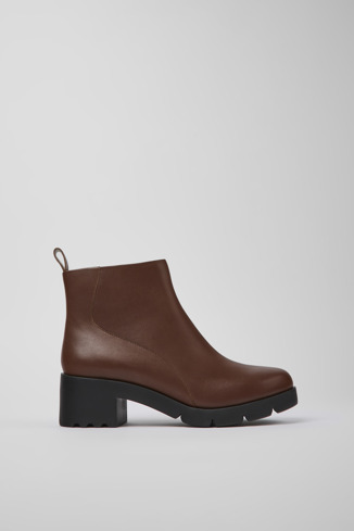 Side view of Wanda Brown zip ankle boot for women