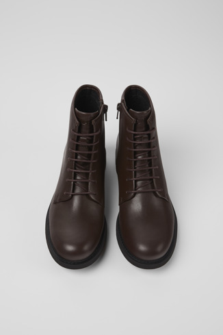 Overhead view of Neuman Brown leather ankle boots for women
