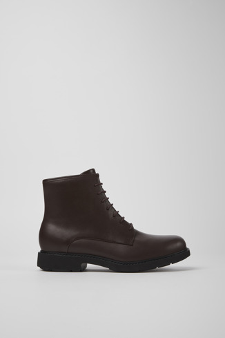 Side view of Neuman Brown leather ankle boots for women