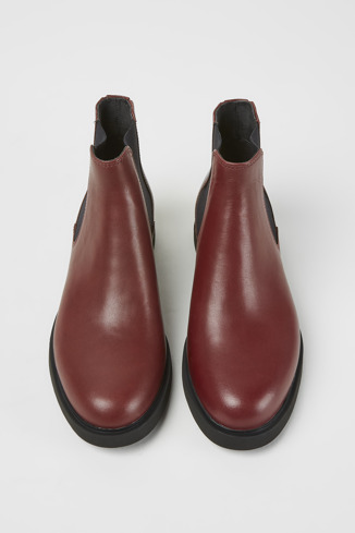 Overhead view of Iman Burgundy leather ankle boots