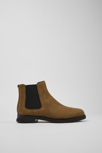 Side view of Iman Brown nubuck Chelsea boots for women