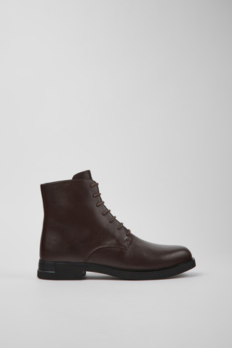 Side view of Iman Brown leather lace-up boots for women