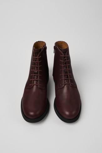 Overhead view of Iman Burgundy leather lace-up boots for women