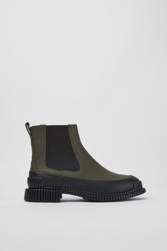 Side view of Pix Green and Black Leather Chelsea Boot for Women