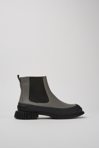 Side view of Pix Gray and black leather Chelsea boots for women