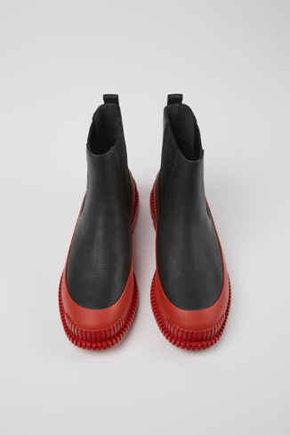 Pix Czerwono-czarne skórzane botki damskie chelsea