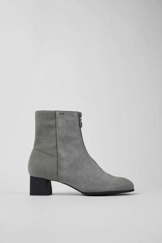 Side view of Katie Gray nubuck heeled boots