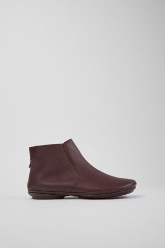 Side view of Right Burgundy leather ankle boots for women
