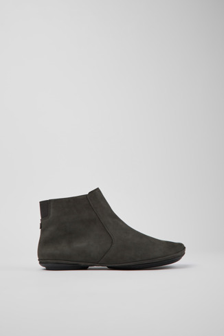 Side view of Right Gray nubuck ankle boots for women