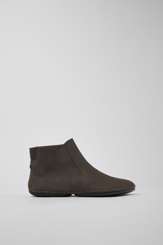 Side view of Right Gray nubuck ankle boots for women