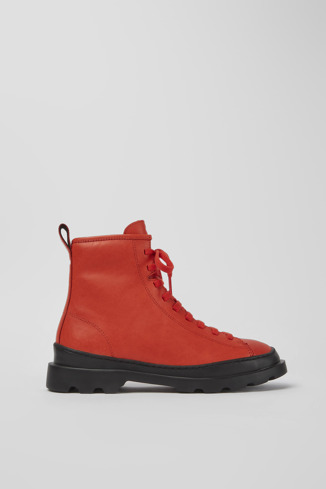 Side view of Brutus Red leather lace-up boots