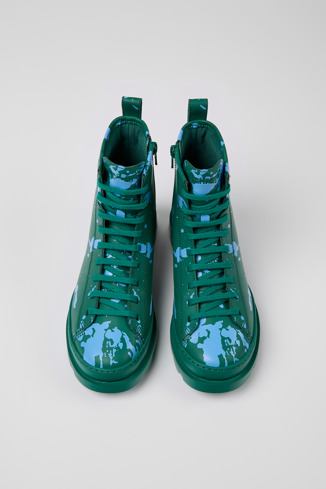 Overhead view of Brutus Green and blue leather ankle boots for women