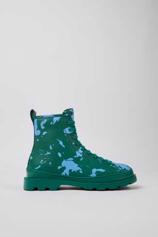 Side view of Brutus Green and blue leather ankle boots for women