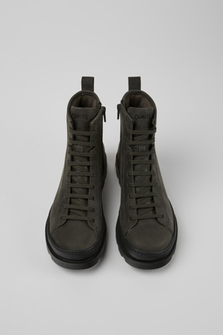 Overhead view of Brutus Dark gray nubuck ankle boots for women