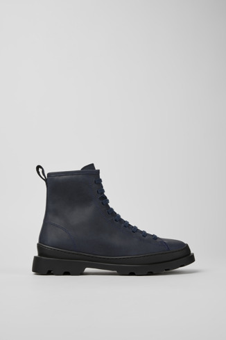 Side view of Brutus Navy blue nubuck ankle boots for women