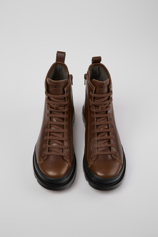 Overhead view of Brutus Brown lace-up boots for women
