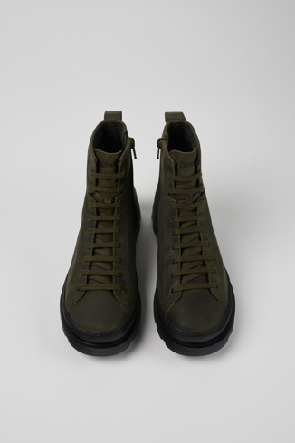 Overhead view of Brutus Green lace-up boots for women