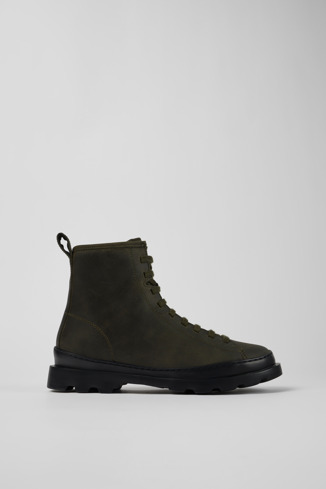 Side view of Brutus Green lace-up boots for women