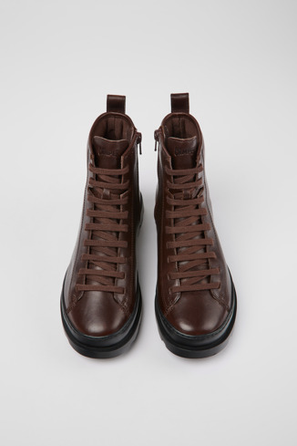Overhead view of Brutus Burgundy lace-up boots for women