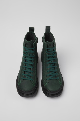 Overhead view of Brutus Green nubuck lace-up boots for women