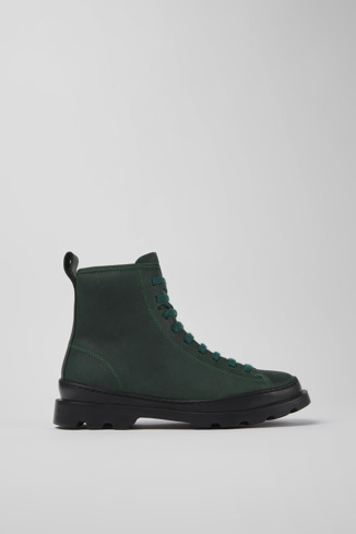 Side view of Brutus Green nubuck lace-up boots for women