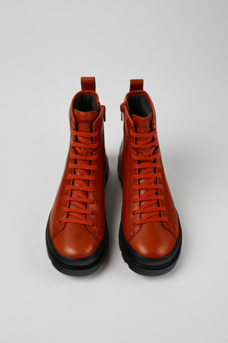 Overhead view of Brutus Red leather lace-up boots for women