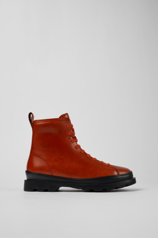 Side view of Brutus Red leather lace-up boots for women