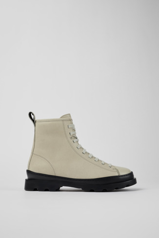 Side view of Brutus Gray leather lace-up boots for women