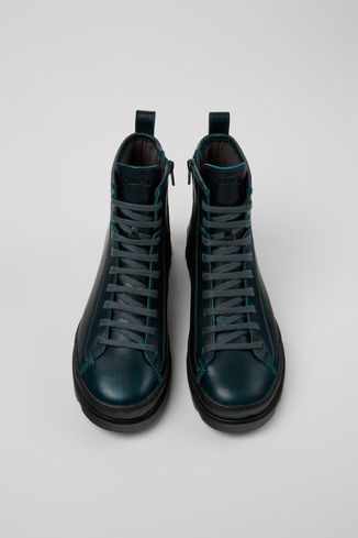 Overhead view of Brutus Green leather boots for women