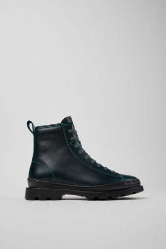 Side view of Brutus Green leather boots for women