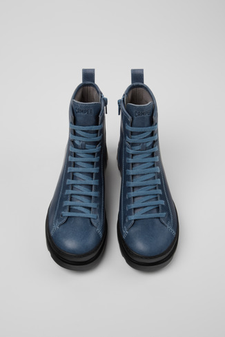 Overhead view of Brutus Blue leather boots for women