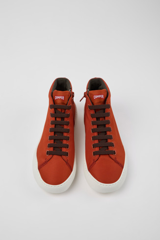 Overhead view of Peu Touring Red recycled PET sneakers for women