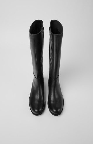Overhead view of Mil Black leather and textile high boots for women