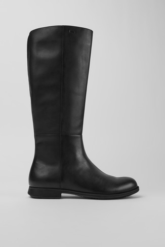 Side view of Mil Black leather and textile high boots for women