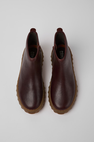 Overhead view of Ground Burgundy leather ankle boots