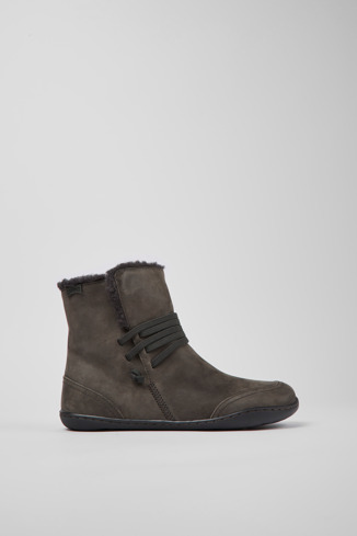 Side view of Peu Gray leather ankle boots for women
