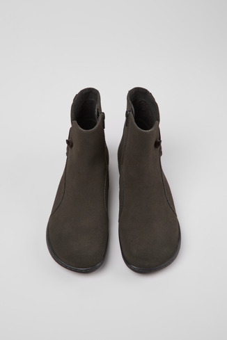 Overhead view of Peu Gray nubuck ankle boots for women