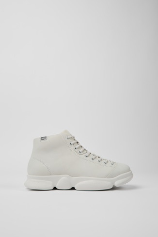 Side view of Karst White non-dyed leather sneakers for women