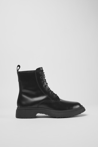 Side view of Walden Black leather lace-up boots for women