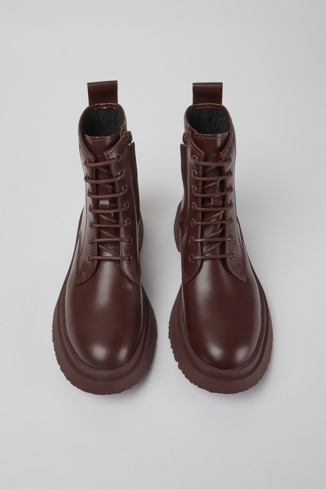 Overhead view of Walden Burgundy leather boots for women