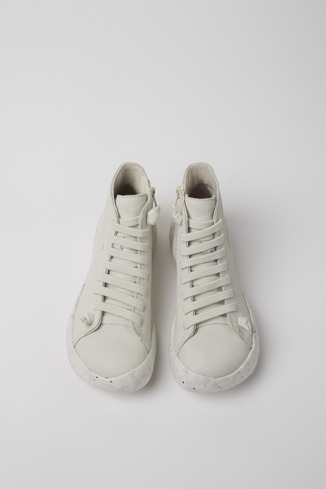 Overhead view of Peu Stadium White non-dyed leather sneakers for women