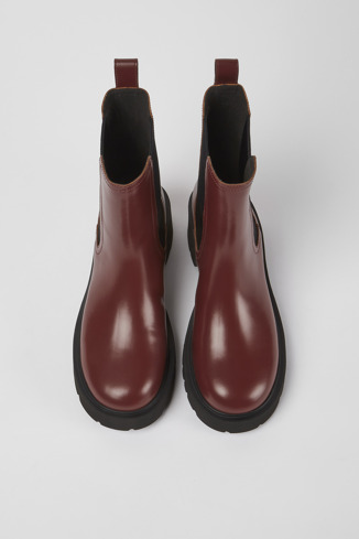 Overhead view of Milah Burgundy leather boots for women